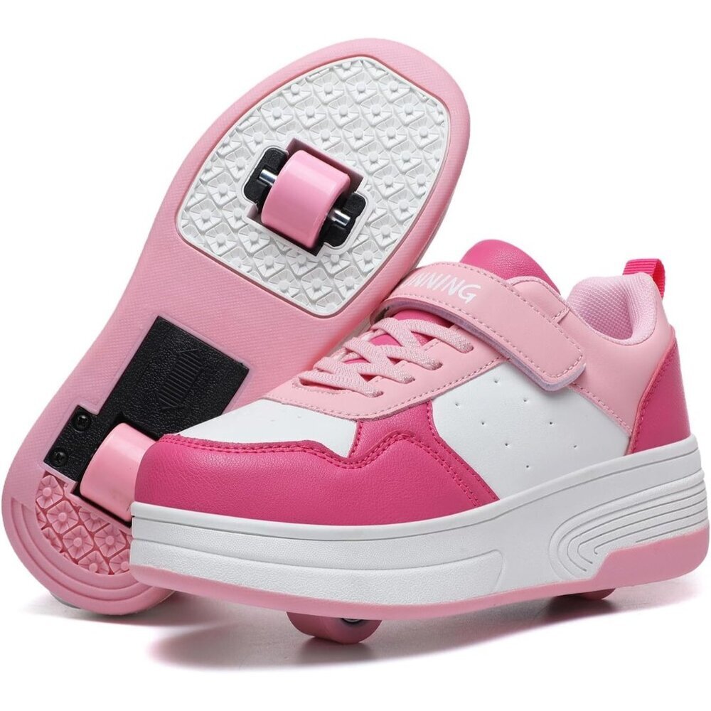 Kids Pink/White 156 Detachable Wheeled 2 In 1 Skating Shoes Fashion Sneaker